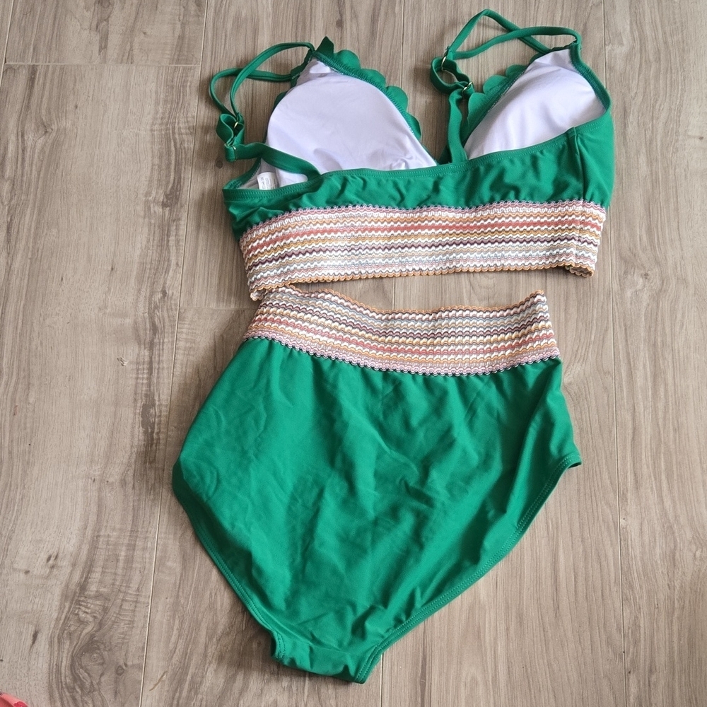 Green and White Two-Piece Swimsuit - Picture 3 of 3
